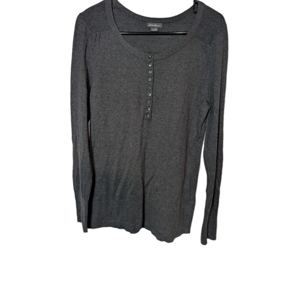 Eddie Bauer Women's Henley Tunic Shirt Size Medium Gray Pullover Long Sleeve Top